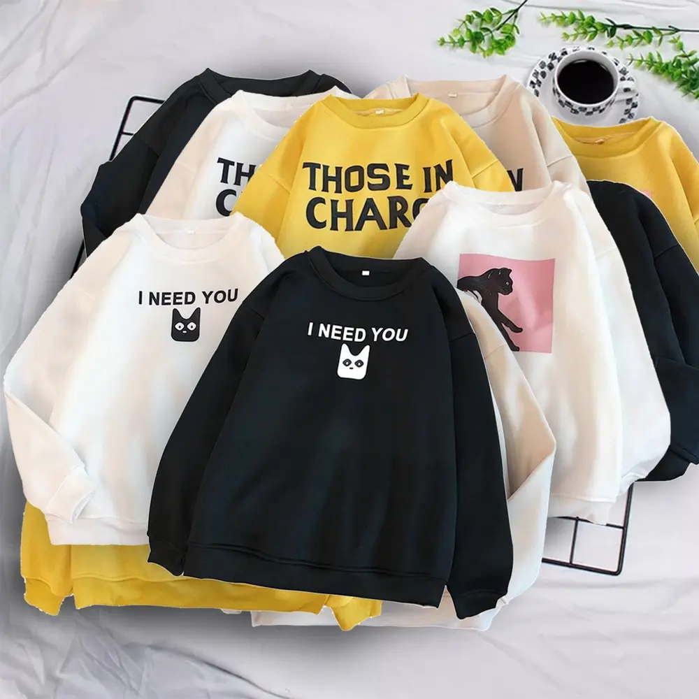 Harajuku толстовки с длинными рукавами и принтом кота для женщин зима осень плюшевая