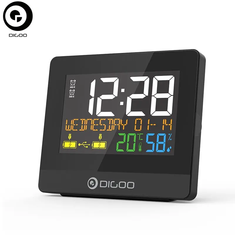 

DIGOO DG-8291 Dual USB Charging Port Hygrometer Clock 10W Phone Charger Snooze NAP Countdown Desktop for Home Measuring