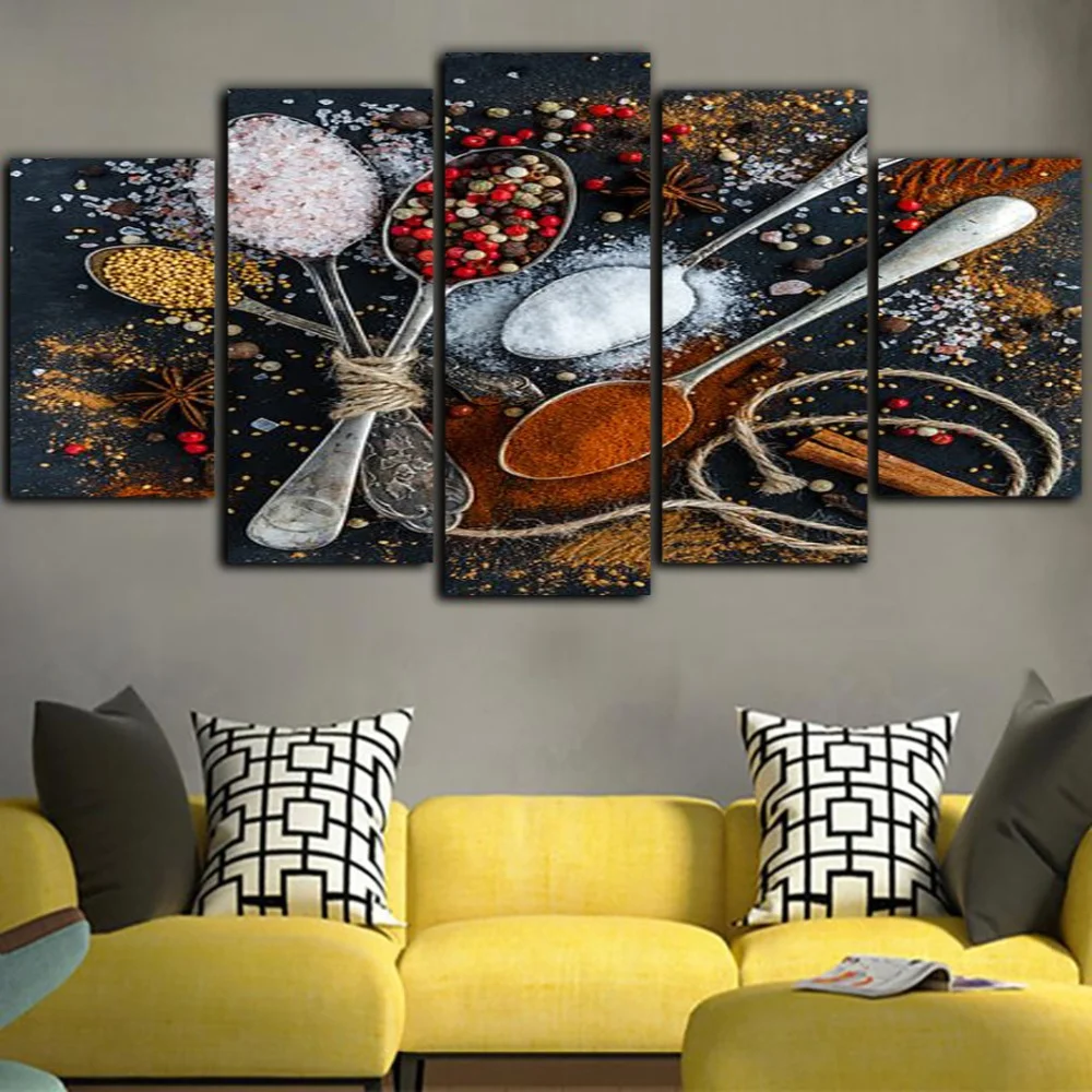 

Wall Art Canvas Print Painting 5 Panel Posters Kitchen Spice Modular Picture Restaurant Home Decoration Frame Modern Living Room
