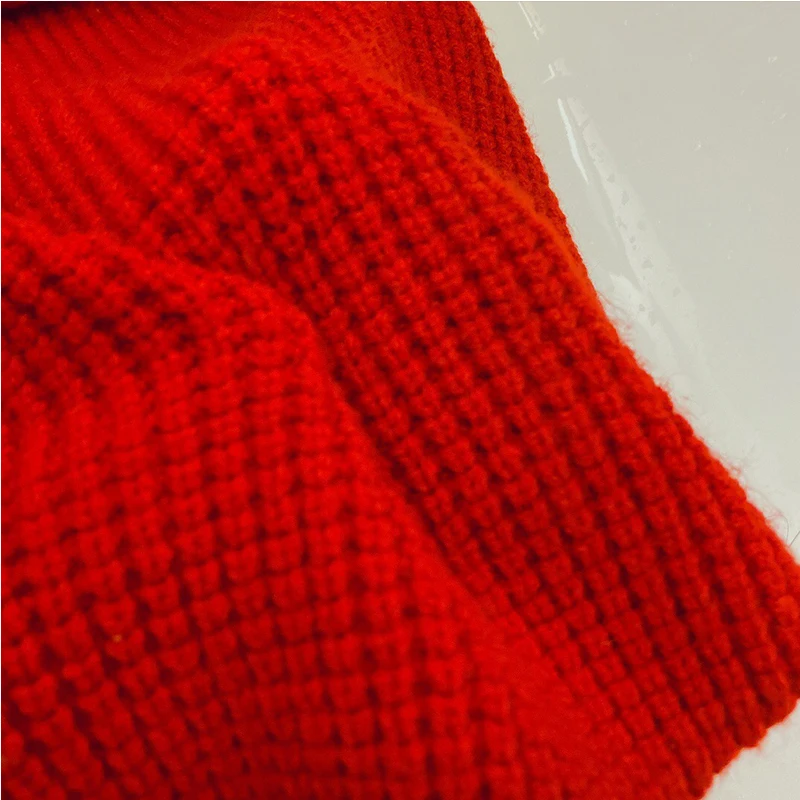 

New Autumn Winter Aline Thick Sweater Red Dress Elegant Highwaist Knit Dress Women Puff Sleeve Female Party Dress