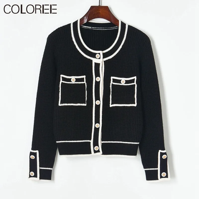 Женский трикотажный кардиган с круглым вырезом повседневный подиумный