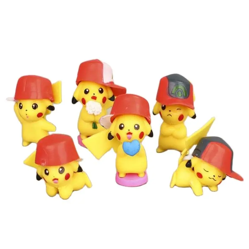 

6 Pcs/Set POKEMON 4.3 CM Wear A Hat Pikachu Pocket Monster One Piece Anime Toys Action Figure Pvc Model Cute Roles Toy Pokemon