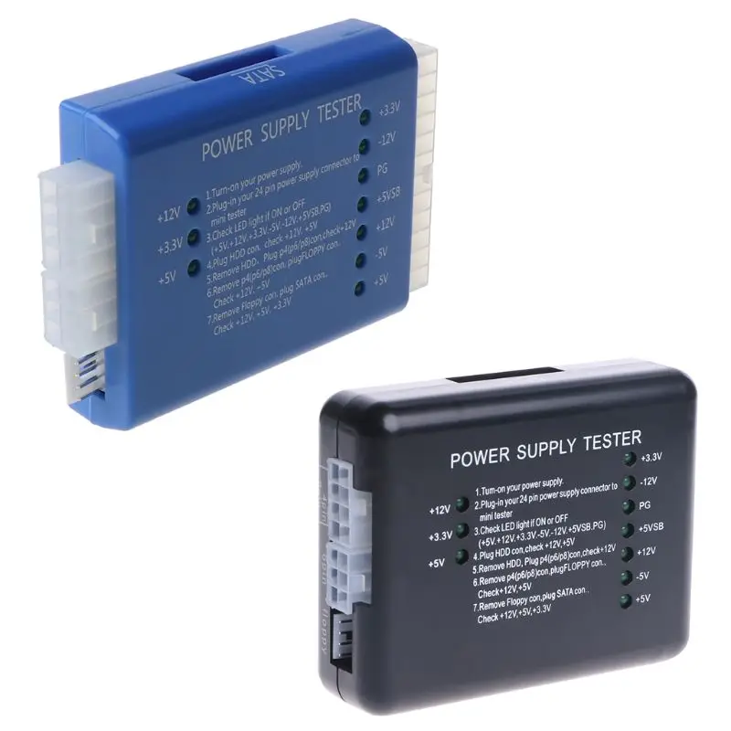 

1Pcs NEW Black PC 20 24 Pin PSU SATA Power Supply Tester 97QD