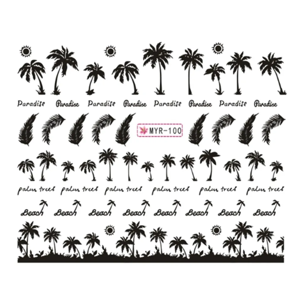 Наклейки для дизайна ногтей наклейки маникюра Палм океана ветра тропического