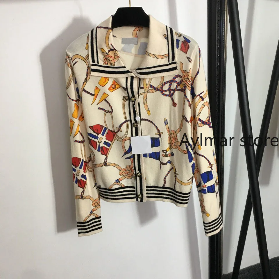 

Luxury brand autumn and winter 2021 new colorful rope pattern Lapel cardigan long sleeve knitted women's coat cardigan women