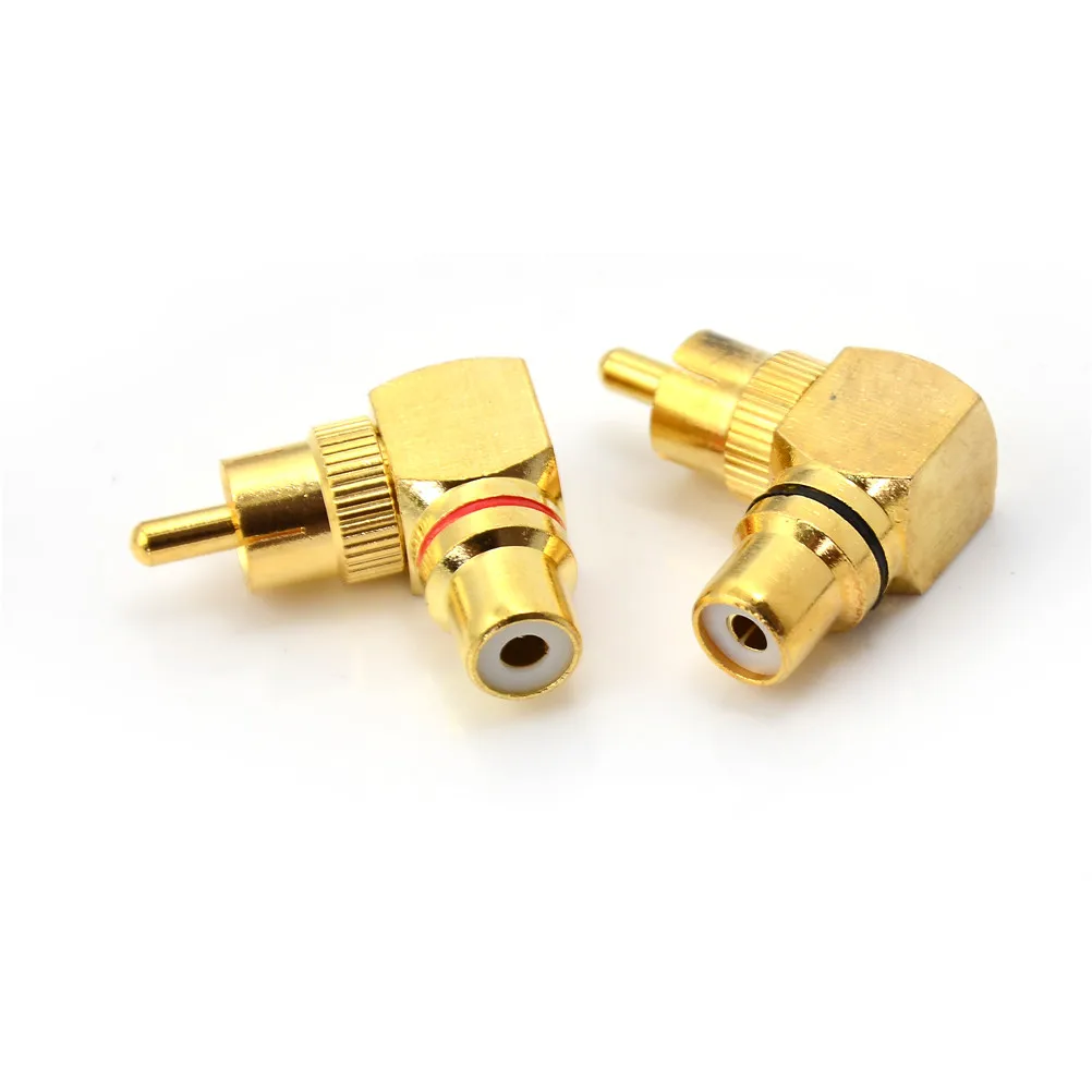 2pcs Plug 90 Degree Adapters Brass RCA Right Angle Male To Female Gold Plated Connector | Обустройство дома