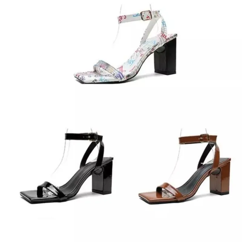 

2021 Brand Women Patent leather Sandals Ladies High Heel Slippers Open Toes Thick Heel Fashion Female Design color Summer Shoes