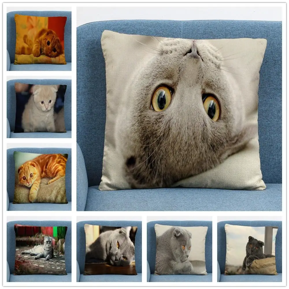 

Льняная наволочка 45x45 см с милыми животными кошками и котятами, наволочка для домашнего дивана, Автомобильный декоративный Чехол-Подушка, ч...
