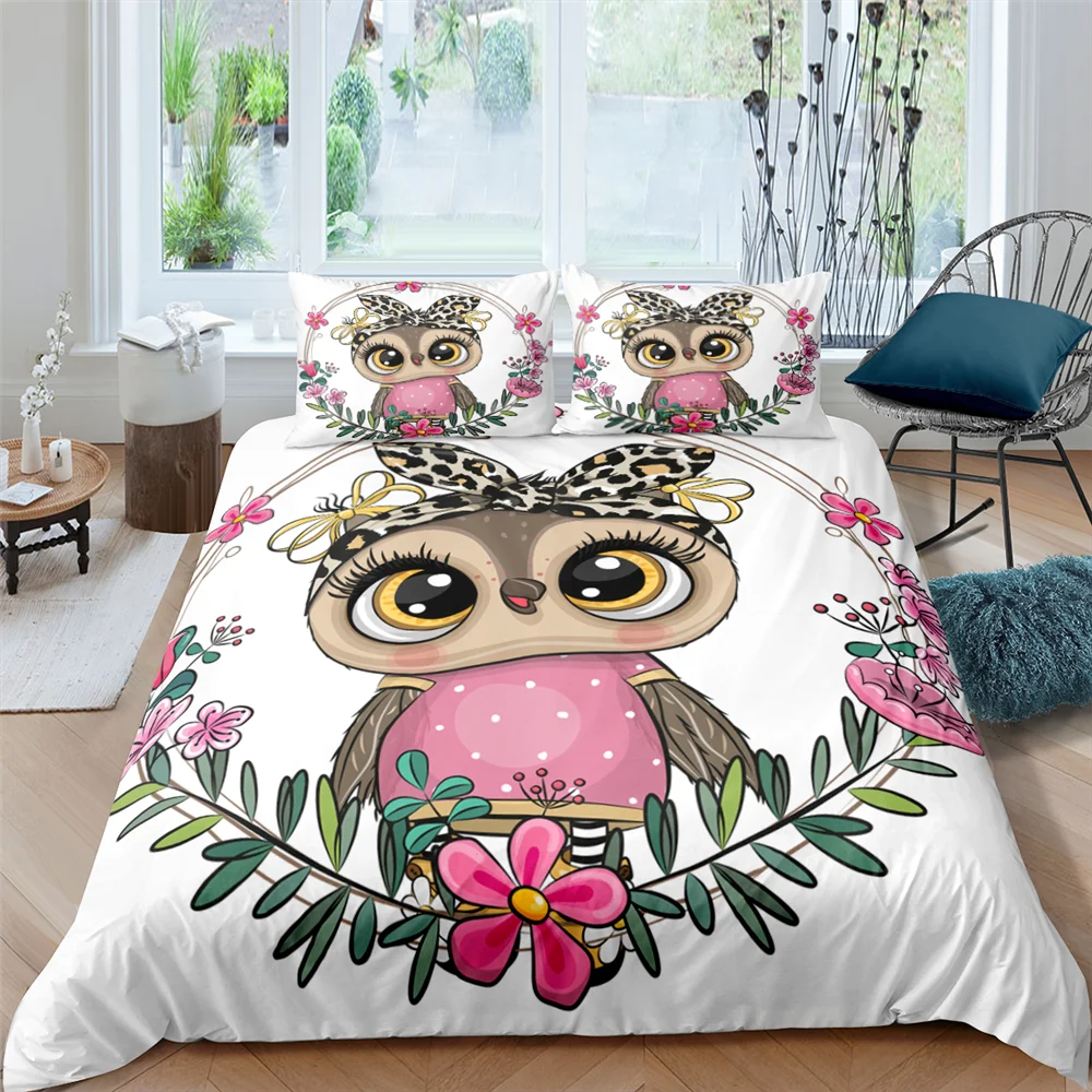 

2021 Cute Cartoon Owl Duvet Cover Bedding Set Comforter Cover Quilt Cover Pillowcase 2/3 Pcs Boy Girl Twin Single Double Size