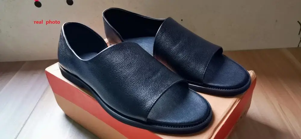 Мужские летние сандалии в рыбацком стиле из натуральной кожи без застежки на