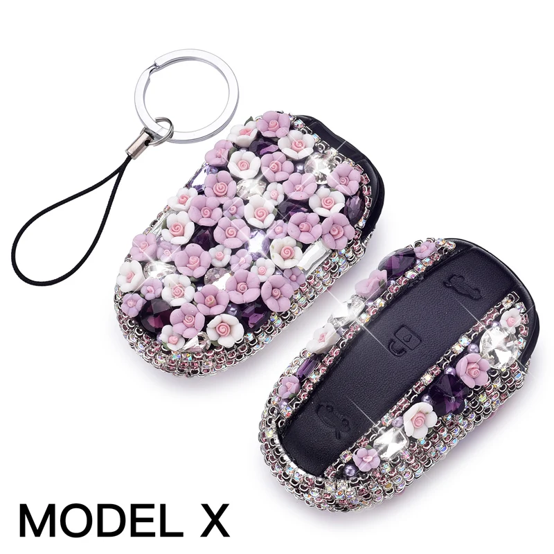 Ceramic Flower Diamond Key Wallet Cover Case Shell For Tesla Model S X Holder Protect Accessories | Автомобили и мотоциклы