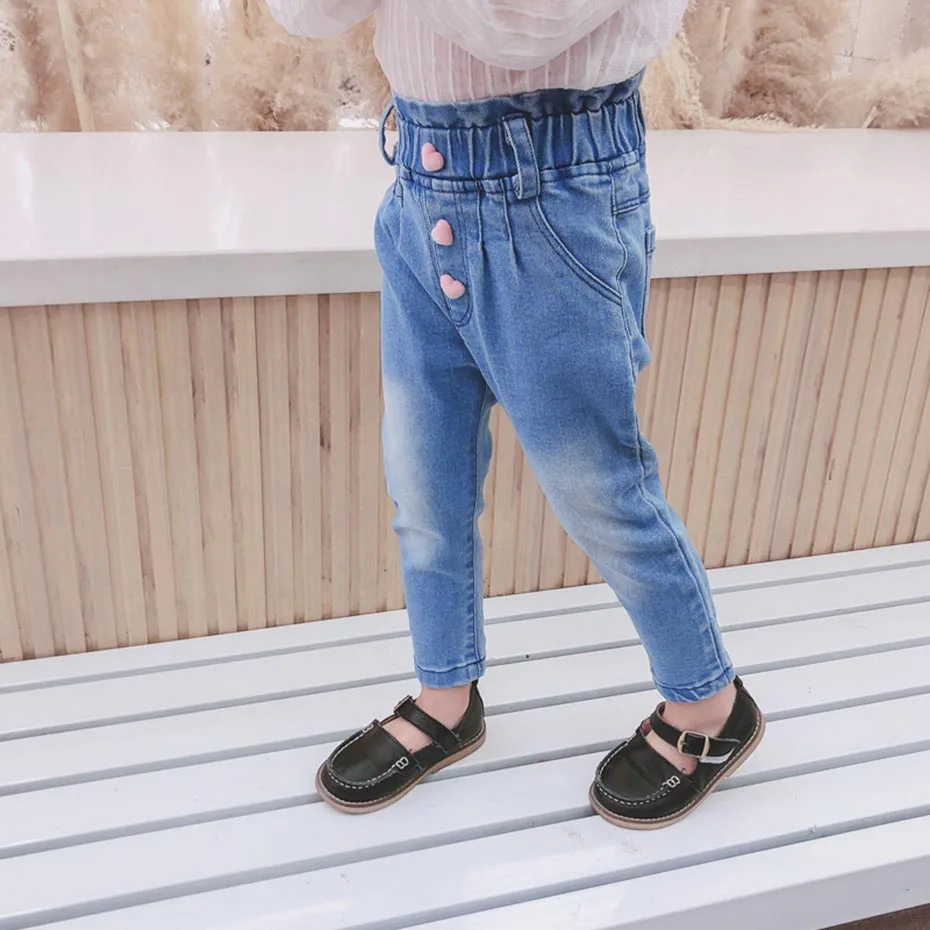 Джинсы для малышей с высокой талией девочек Повседневный стиль Однотонные
