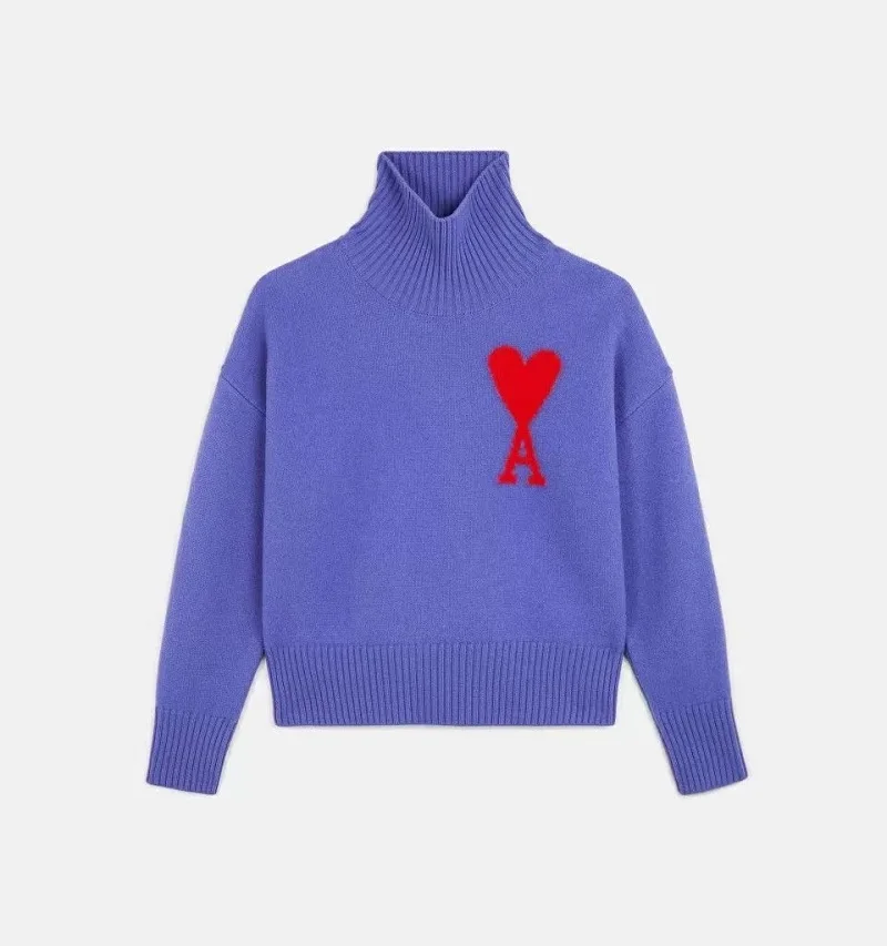 

2021 New AMI French Niche Heart A Letter Embroidery Round Neck Pullover Wool Sweater