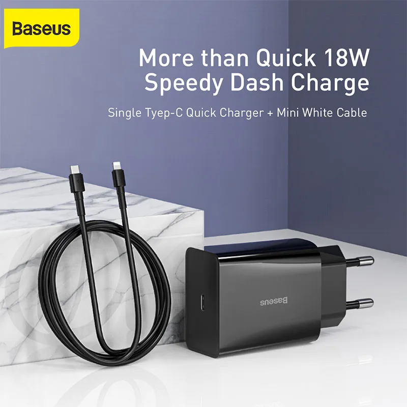 

Baseus 18W EU Plug Adapter Charger Type C Quick Charger PD3.0 Fast Charging for Xiaomi for Huawei for Samsung Wall Charging Set