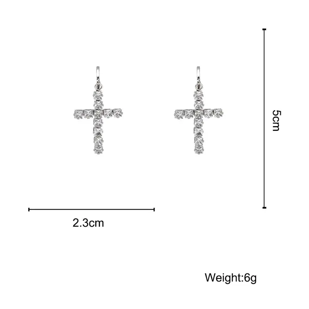 

AMORCOME Luxury Zircon Cross Pendant Hoop Earrings for Women Gold Plated Earrings Statement Jewelry for Party Wedding Brincos