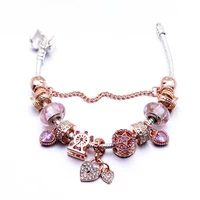 2021 new pandora style classic rose gold diffuse pink glass beads diy heart lock ferris wheel pendant bracelet fashion gift