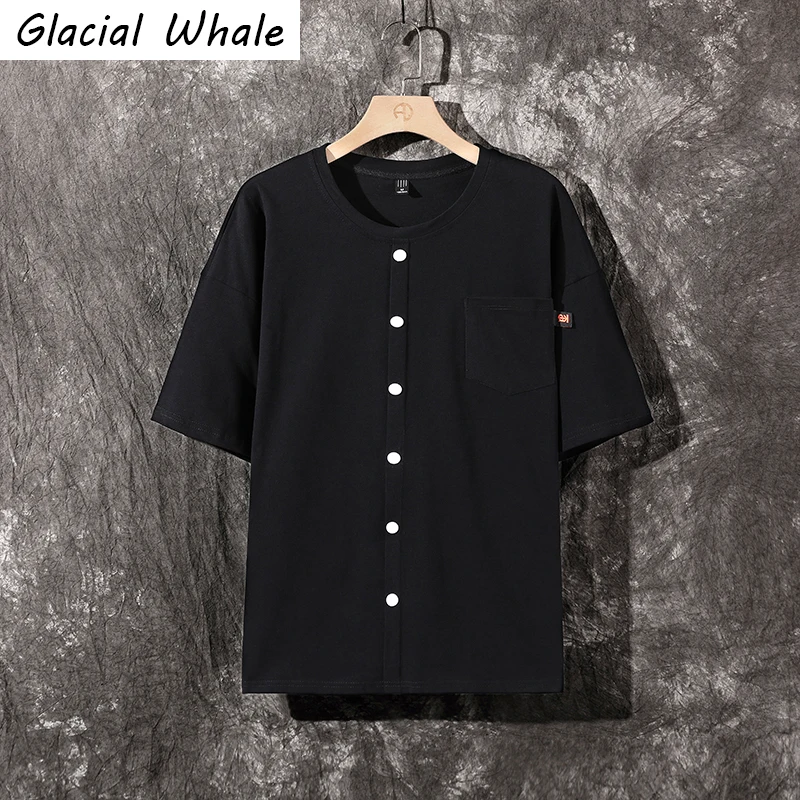 

GlacialWhale Men's T-shirt Men Summer Tops Plain Solid Cotton T-shirts Japanese Streetwear Harajuku Oversized T Shirt For Mens