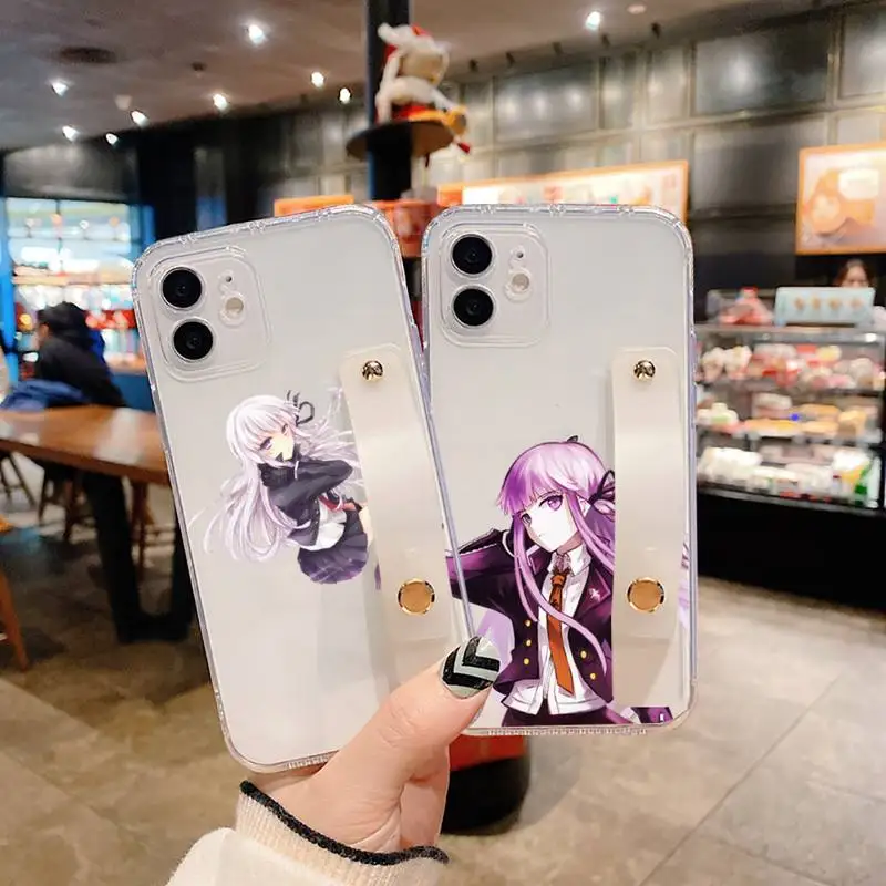 

Danganronpa Phone Case Wrist Strap For iPhone 7 8 11 12 X XS XR MINI Pro Max Plus Hand Band Transparent Clear