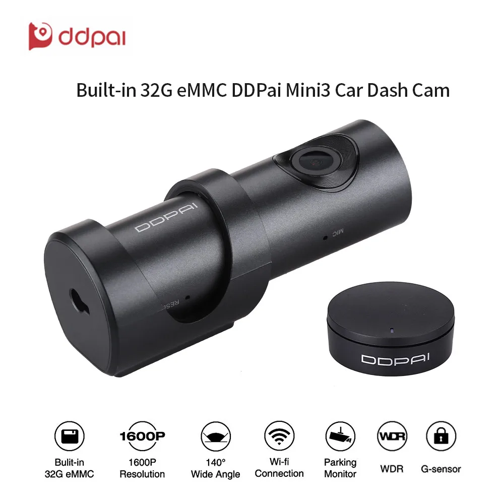 DDPai Mini3 Автомобильный HD 1600P видеорегистратор Встроенный 32G eMMC камера хранения