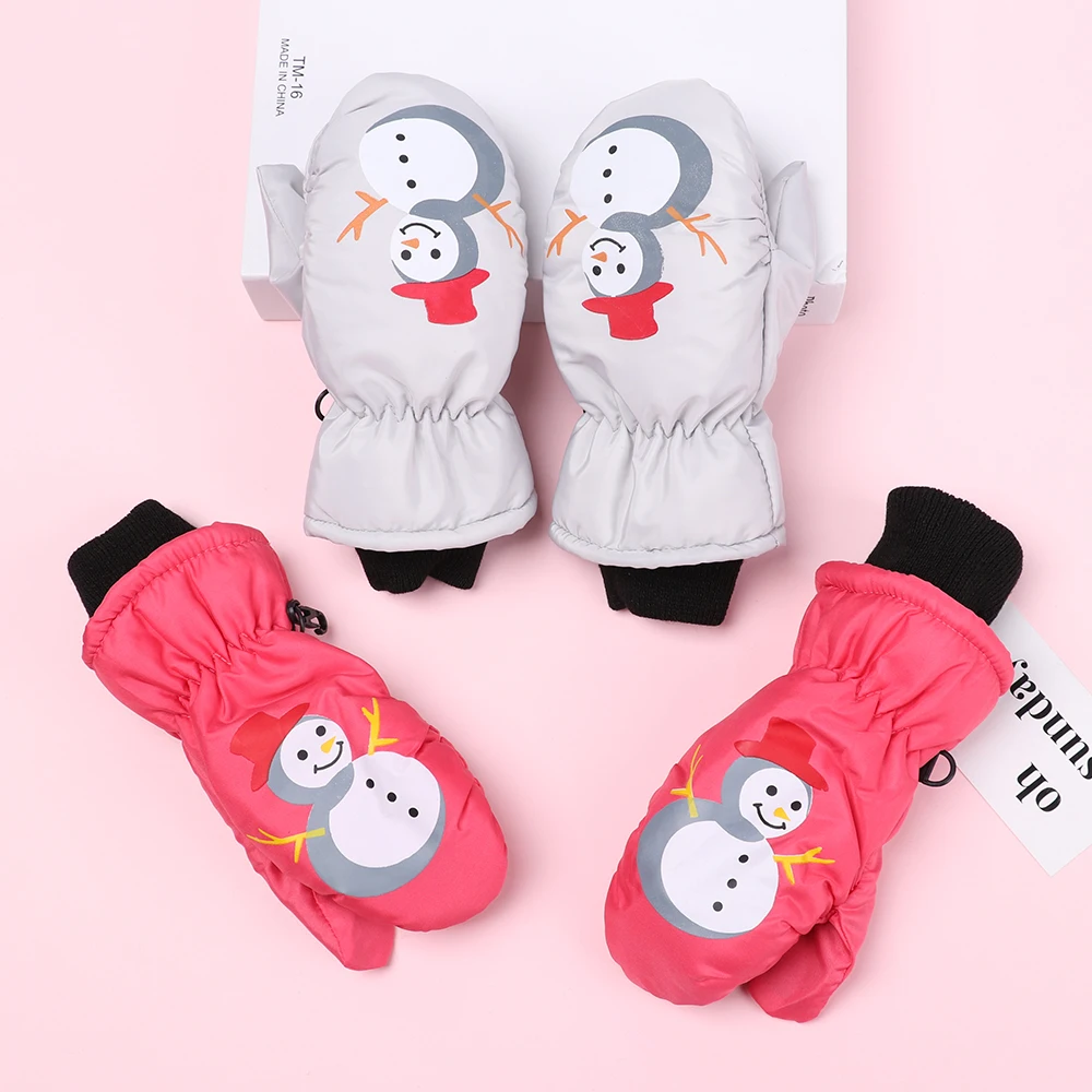 1 Pair 0-5 Years Old Cute Cartoon Snowman Children Ski Gloves Lovely Waterproof Windproof Non-Slip Outdoor Sports Kids Gloves