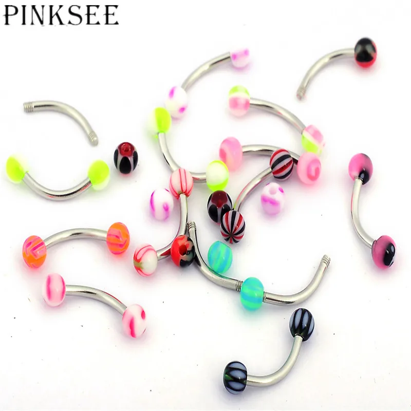 PINKSEE Lot 10pcs Stainless Steel Acrylic Ball Belly Button Navel Ring Stud Body Piercing Jewelry |