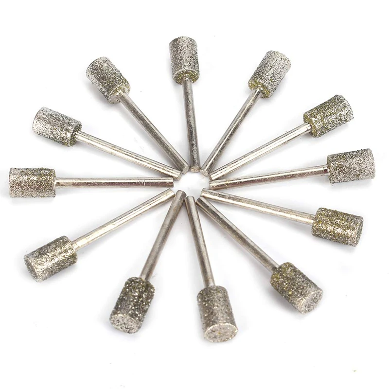 

12Pcs 8mm Head Cylindrical Diamond Coated Mounted Wheel Points Grinding Rotary Bit 46 with 3mm Shank for Rotary Tool