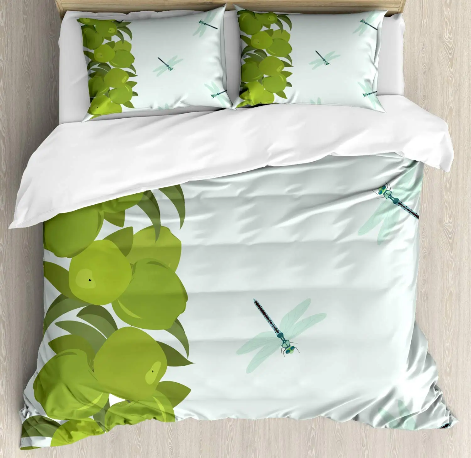 Комплект постельного белья из 3 предметов с рисунком стрекозы яблок и летающих