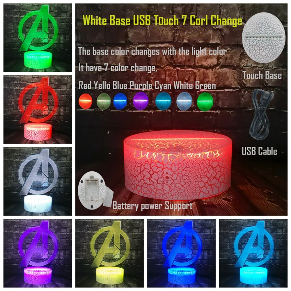 USB Touch 7 Color Креативный Marvel 7 видов цветов USB Батарея заряд энергии супер герой реквизит Капитан Америка щит светодиодный декор комнаты Настроение Ночной светильник детский подарок - Испускаемый цвет: USB Touch 7 Color