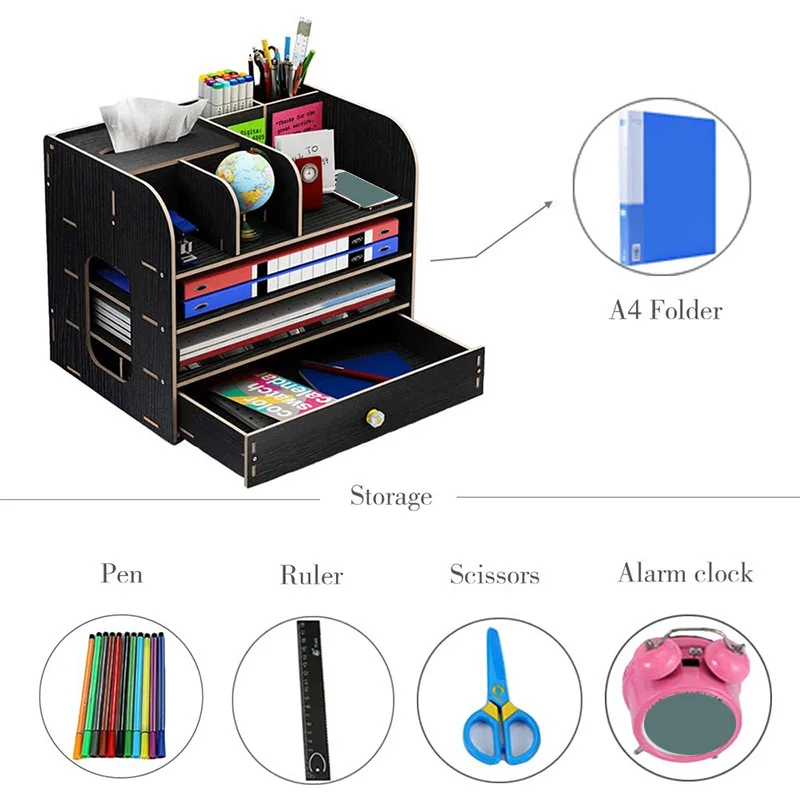Настольный органайзер деревянный с выдвижным ящиком держатель для карандашей