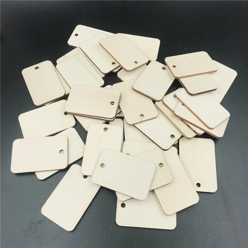 50 шт. пустой прямоугольная деревянная подвесная этикетка с отделкой из пеньковой