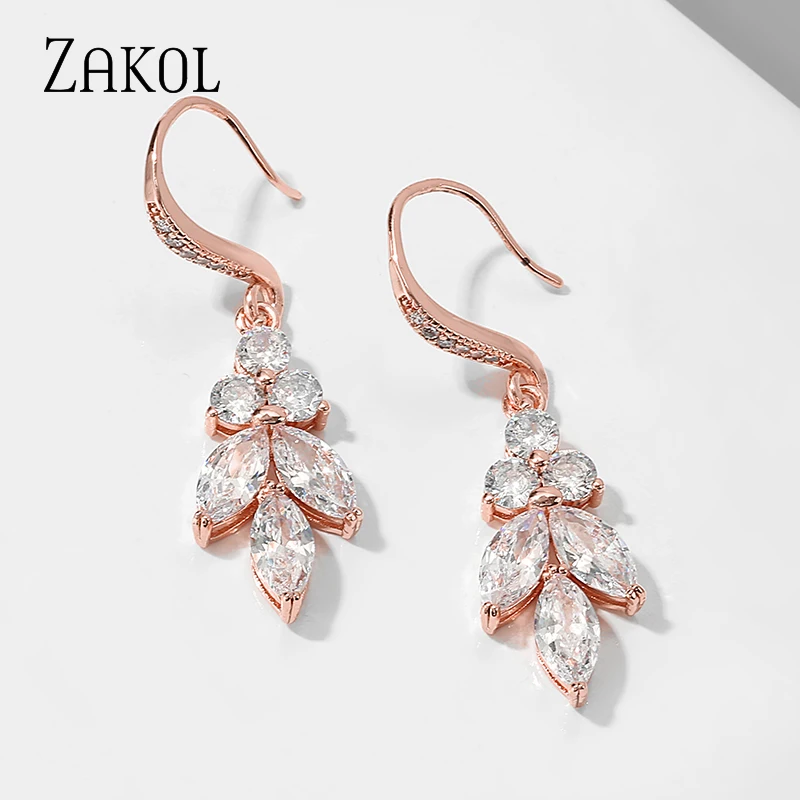 ZAKOL длинные висячие серьги с цветочным узором и цирконием блестящие свадебные