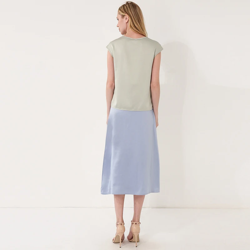 

Summer Women T Shirt Short Sleeve Satin Tee Easy-Match S-2XL M30454