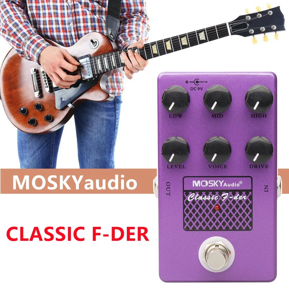 

Classic F-DER Speaker Simulation Drive Voice Level Guitar Effect Pedal Controls Level Low High Mid Drive Voice Based On Tech21