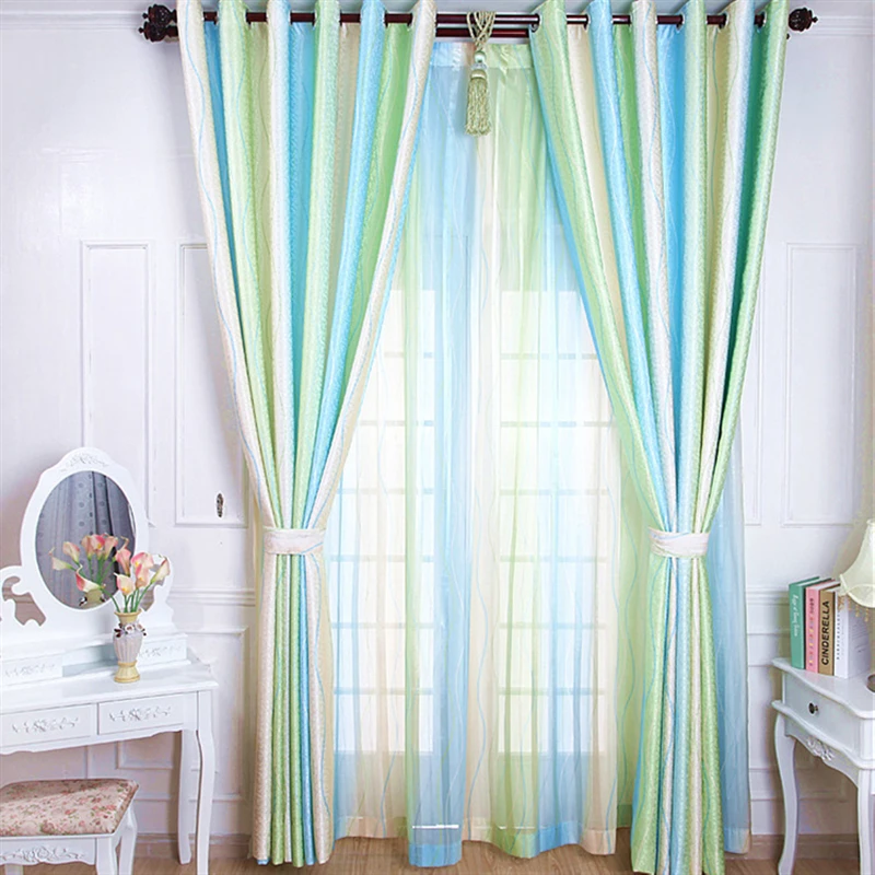 Современные Плотные жаккардовые градиентные зеленые шторы для спальни гостиной