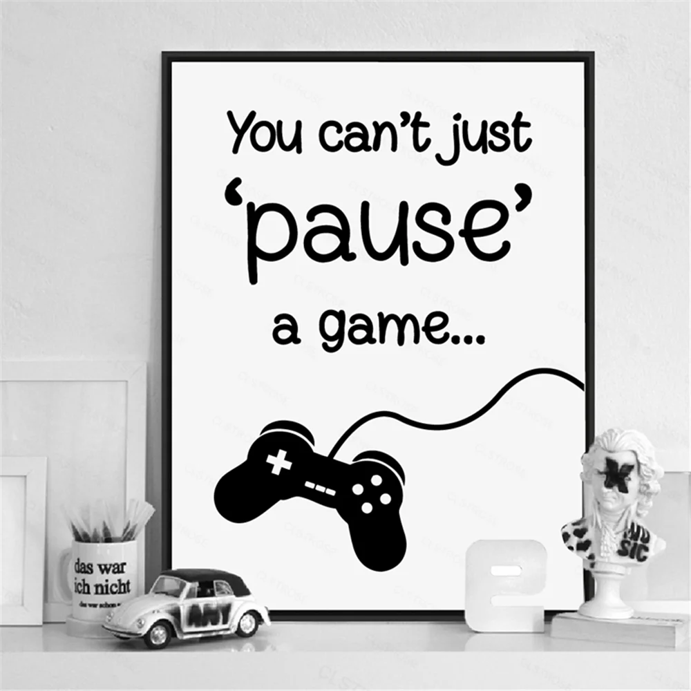 

You Can't Just Pause a Game Quote Art Print Poster Abstract Wall Art Canvas Painting Gaming Video Picture Nordic Kids Room Decor