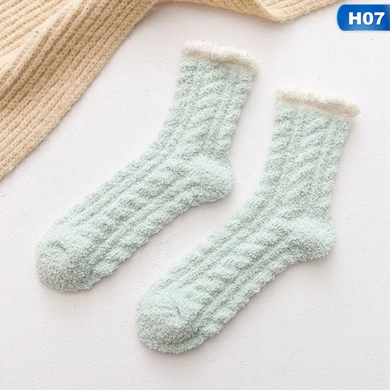 

Coral Fleece Winter Mid Socks Warm Cold Resistance Plus Velvet Thick Socks Kawaii Candy Color Cotton Floor Sleep Socks