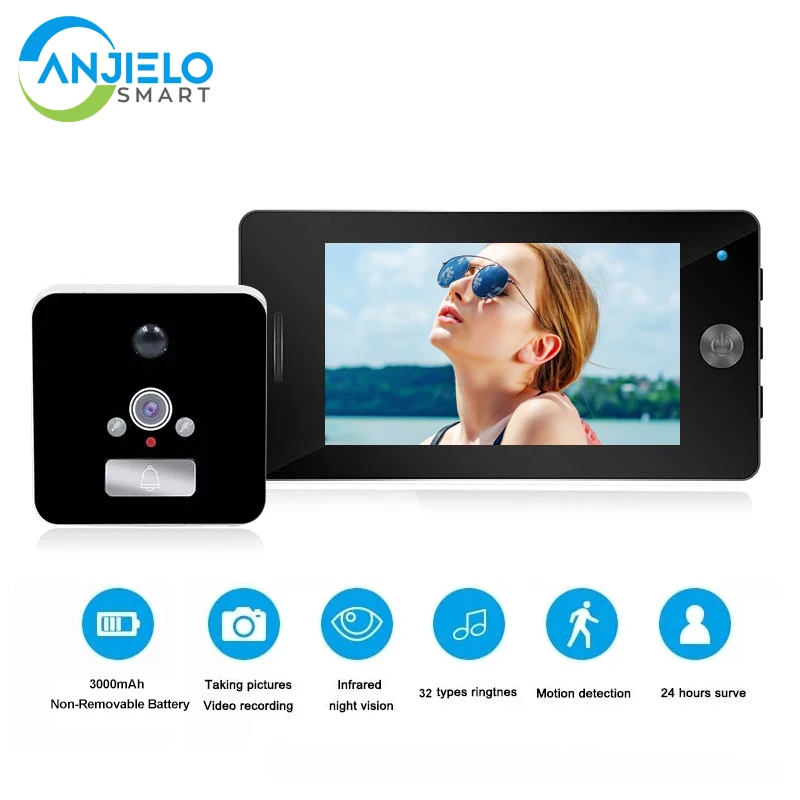 

Peephole 4.3 inch Wifi Video Doorbell Camera LCD Screen Door Viewer Video Recording Motion Detection Night Vision 7 languages