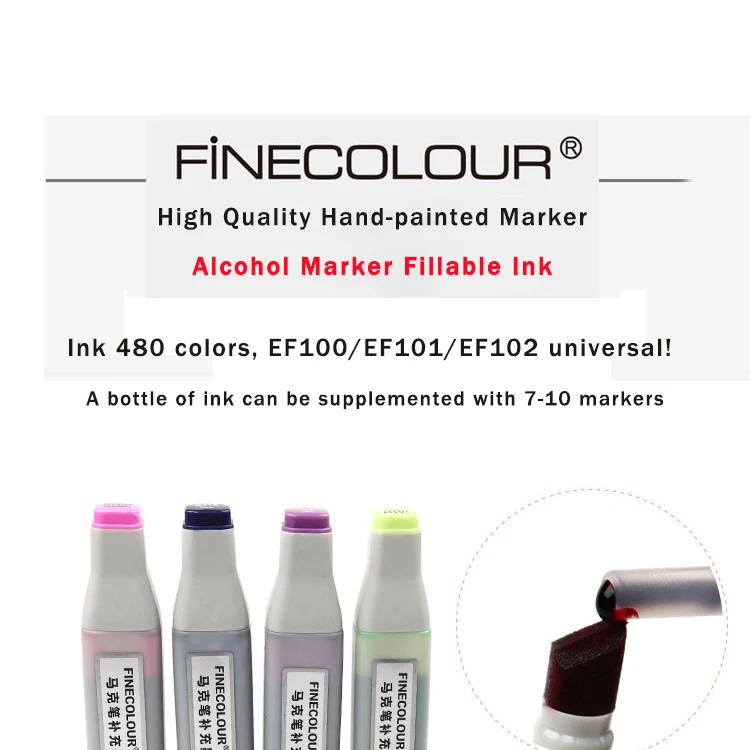 Finecolour EF900 художественные масляные спиртовые чернильные маркеры 20 мл EF100/101/102 универсальные пополняющие/добавляемые/Заполняемые жидкие чернила 480 цветов