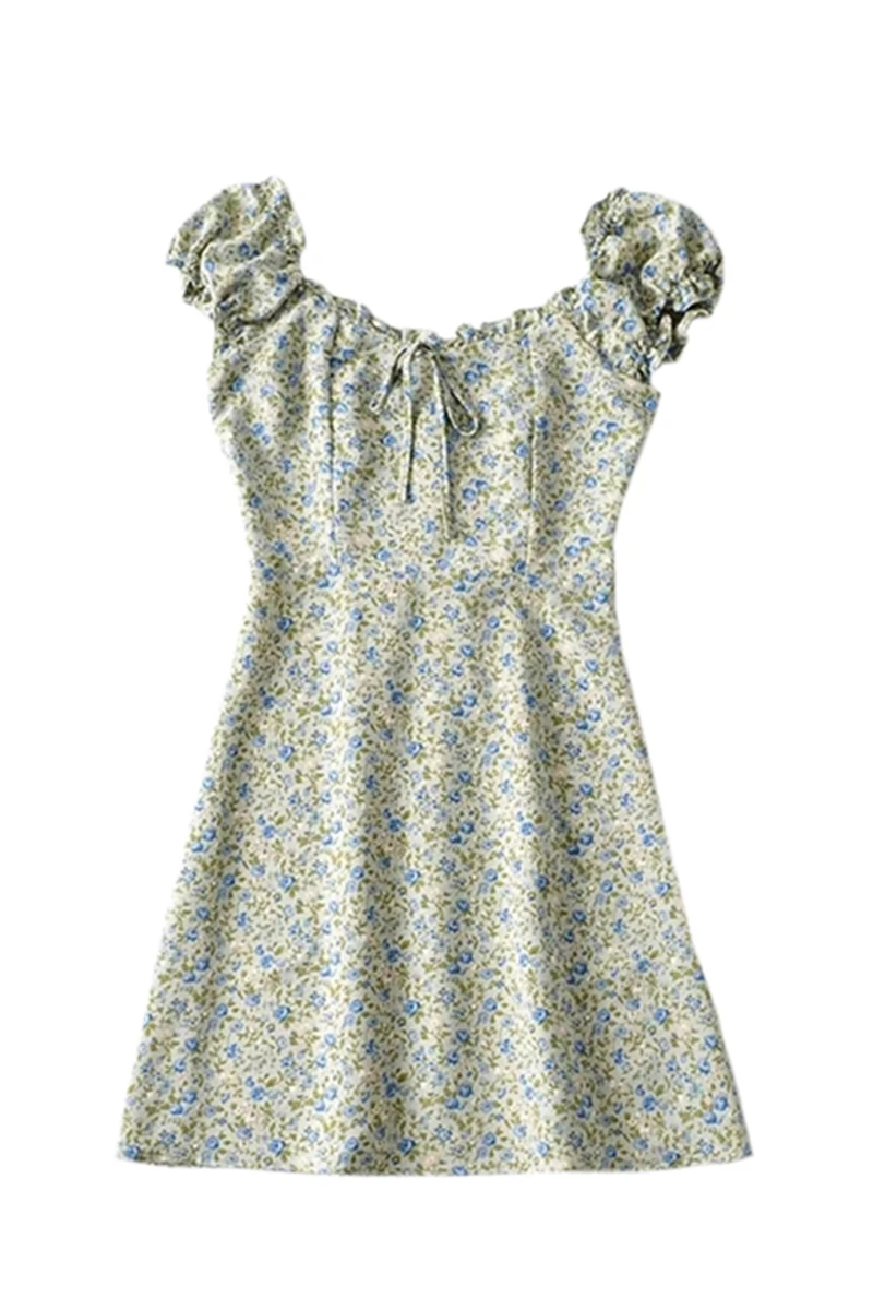 

French Pastoral Style Mini A-line Short Skirt with Lace Up at Chest