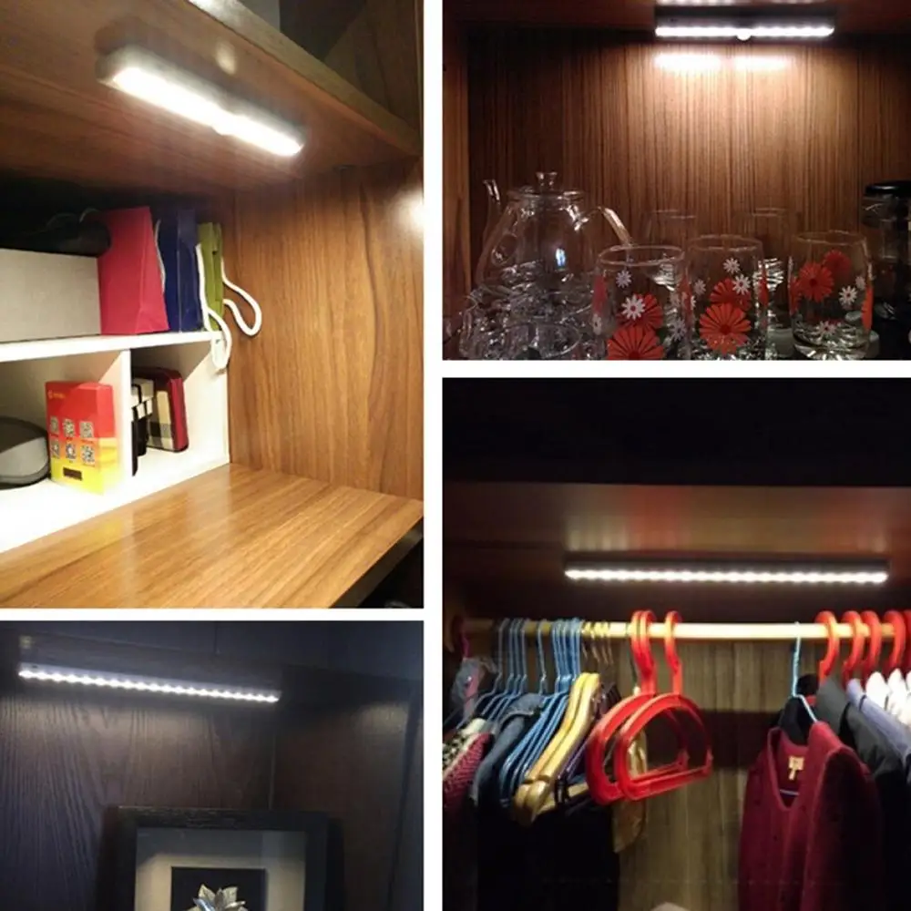 10 LED Human Motion Sense Closet Lights Wireless Cabinet Night/Stairs Bar With Magnetic Stripe Wardrobe Wall Lamp Lighting | Освещение