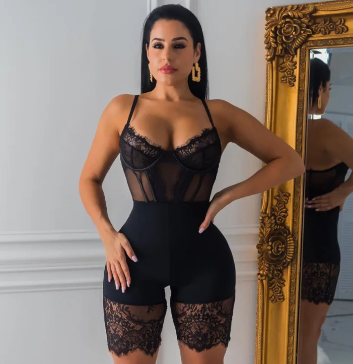 

2021 fashion cartilage corset, lace stitching sling sexy jumpsuit
