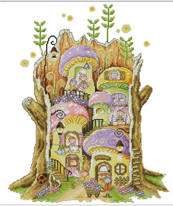 

Mushroom tree Fairy Village Top Quality Cross Stitch Kits 14CT Unprinted Sewing kit Embroidered Art Handmade Home Decor