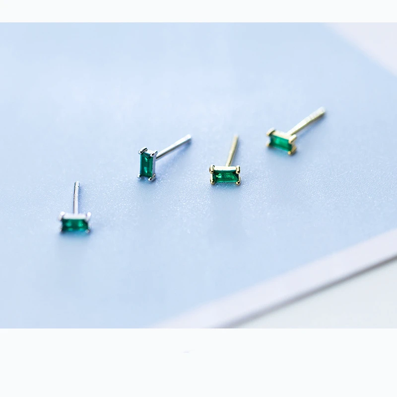 Женские серьги-гвоздики из серебра 925 пробы вечерние зеленым Цирконом | Украшения