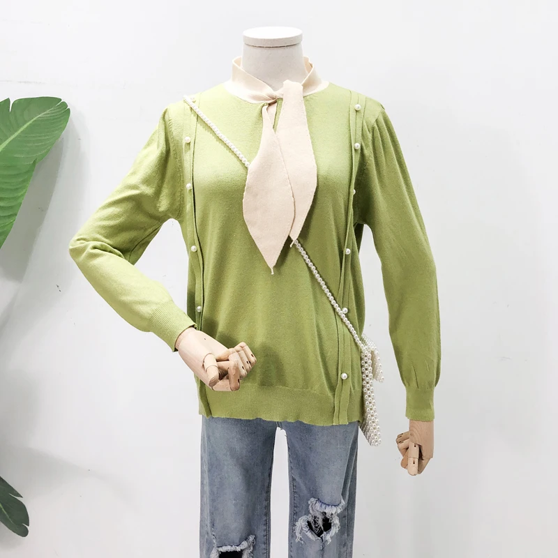 Женский Однотонный свитер Heliar повседневный с бантом на завязках украшенный