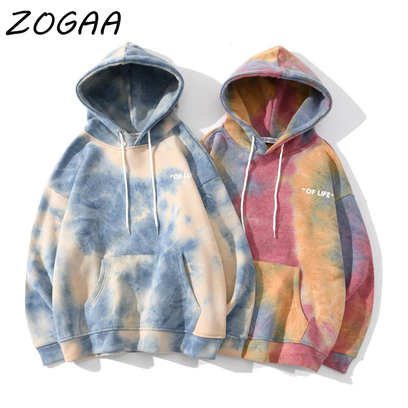 

ZOGAA Warm Couple Hooded Sweatshirt Spring Men's Sweatshirt Tie-Dye Printing Harajuku Street Jacket Thickening Plus Size Men's