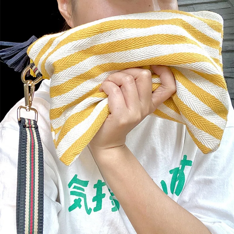 

Cosmetic Bag Women Striped Makeup Case Organizer Korean Tassel Cosmetic Pouch Necesserie Travel Toiletry Bag Canvas Beauty Case