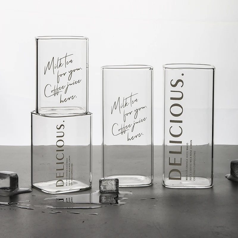 

Чашка в простом стиле, термостойкая стеклянная квадратная чашка для воды, чашка для молока, кофейная чашка, крутая кружка для напитков, креа...