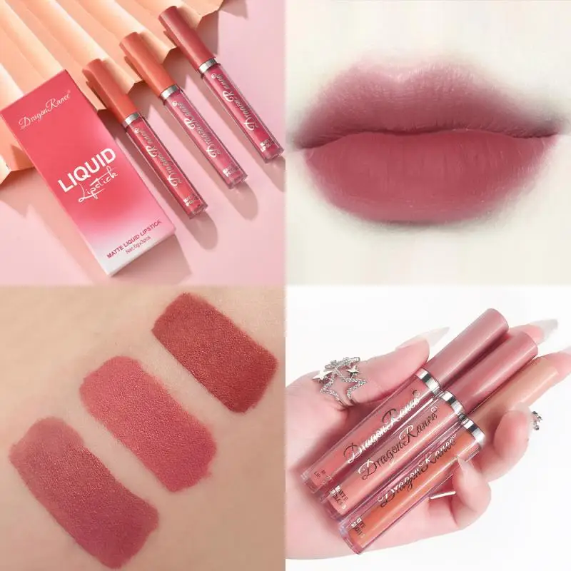 

3PCS/Set Velvet Matte Lip Gloss Waterproof Natural Moisturizing Easy To Wear Long Lasting Hydrating Makeup Lip Glaze Cosmetics