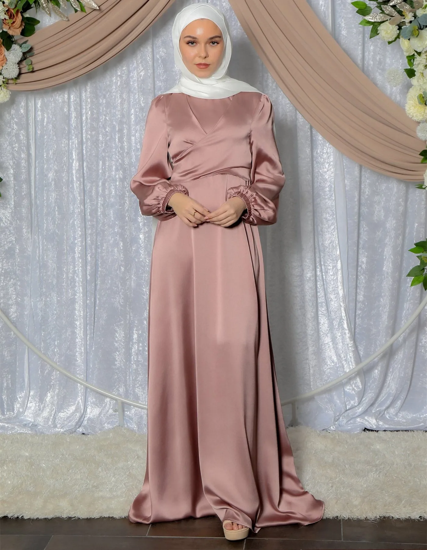 

Ramadan Eid Mubarak Dress Muslim Silk Satin Abaya Kimono Hijab Ethnic Jalabiya Vestidos Robe Gowns Arab African Dashiki Islamic