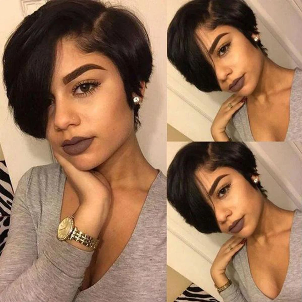 Short Pixie Cut T Part Lace Wig Transparent Straight Bob Human Hair Wigs 13x1 Preplucked Hairline For Black Women Brazilian Remy